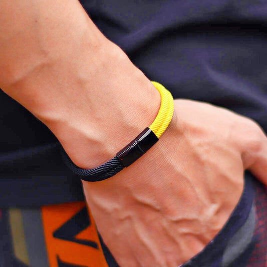 Minimalist Lyckobringande Justerbart Armband i Rostfritt Stål och Milanovävd Rep