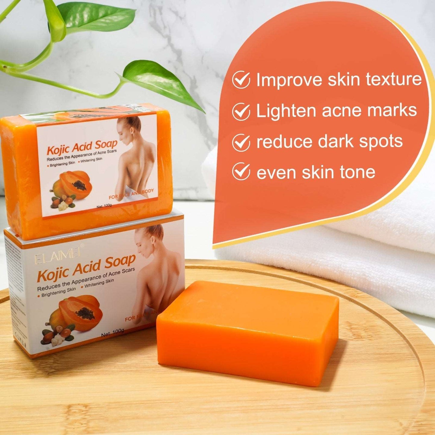 Papaya Kojic Acid Soap Deep Cleansing Softening Cuticle Fading Melanin Acne Brightening Skin Color