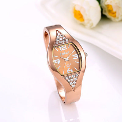 Rhinestone Square Wristwatch - Coffee Gold