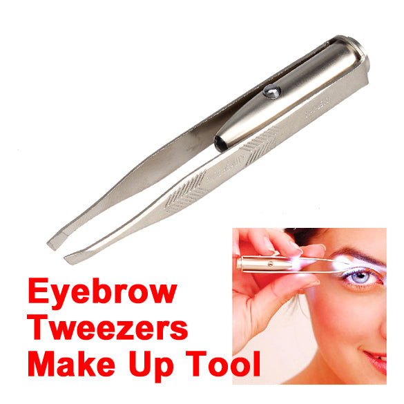 LED Light Tweezers for Eyelashes, Eyebrows and Hair Removal - Stainless Steel YF2021