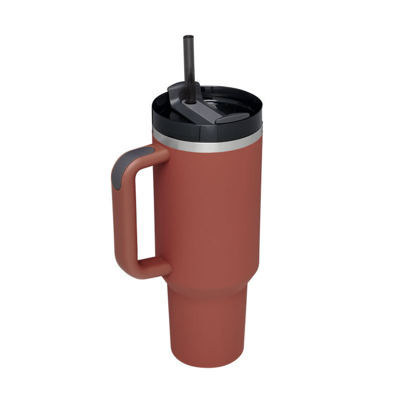 Insulated Thermos Mug with Handle and Straw