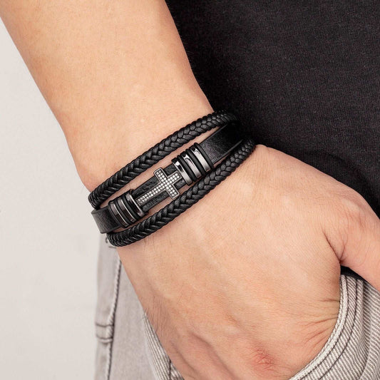 Korsmönstrat Multilager Läderarmband