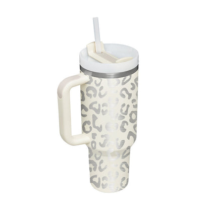 Insulated Thermos Mug with Handle and Straw