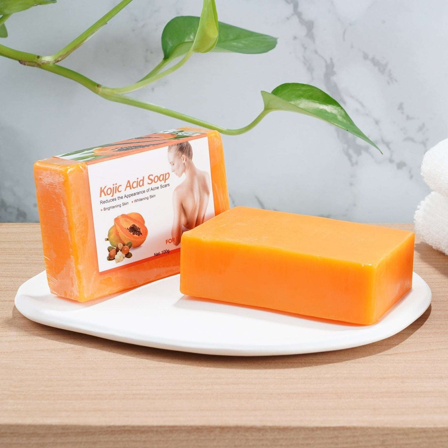 Papaya Kojic Acid Soap Deep Cleansing Softening Cuticle Fading Melanin Acne Brightening Skin Color